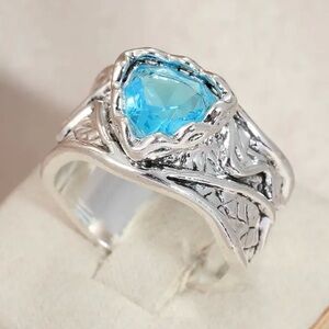 Silver Ring with Blue Heart Gemstone